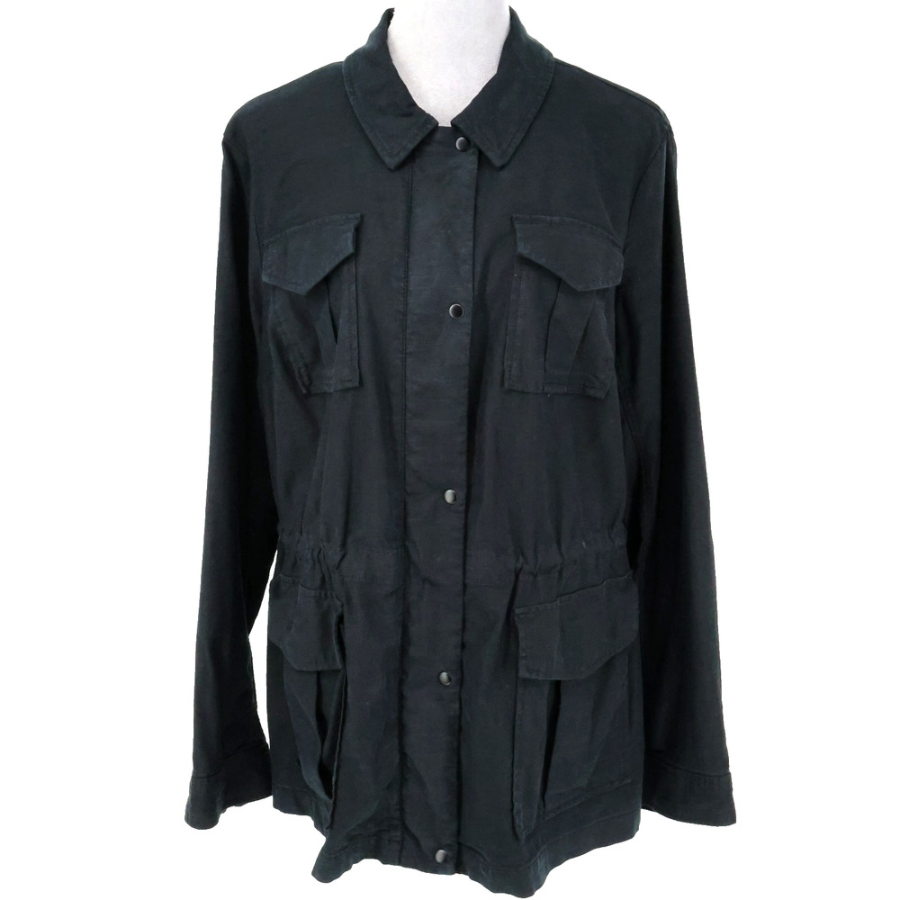 Lane Bryant Jacket Womens 16 Black Stretch Cotton Blend Full Zip Snaps Cargo